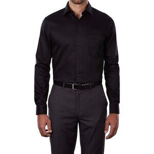 Geoffrey Beene Men Wrinkle Free Black Sateen Long Sleeve Shirt Size XL